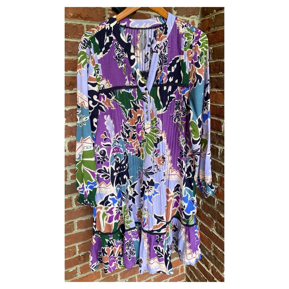 NWOT Anthropologie Diana Pintucked Tunic Dress in Purple Motif  Size Medium